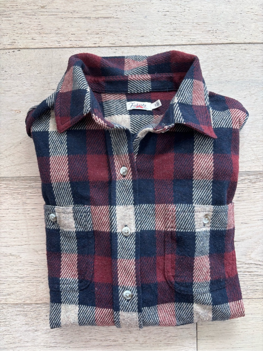 Faherty Legend Sweater Shirt, Burgundy and Navy Plaid